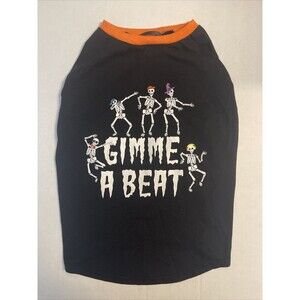 Thrills & Chills Dog Pet Dog T-Shirt - Skeletons "GIMME A BEAT" Size Large